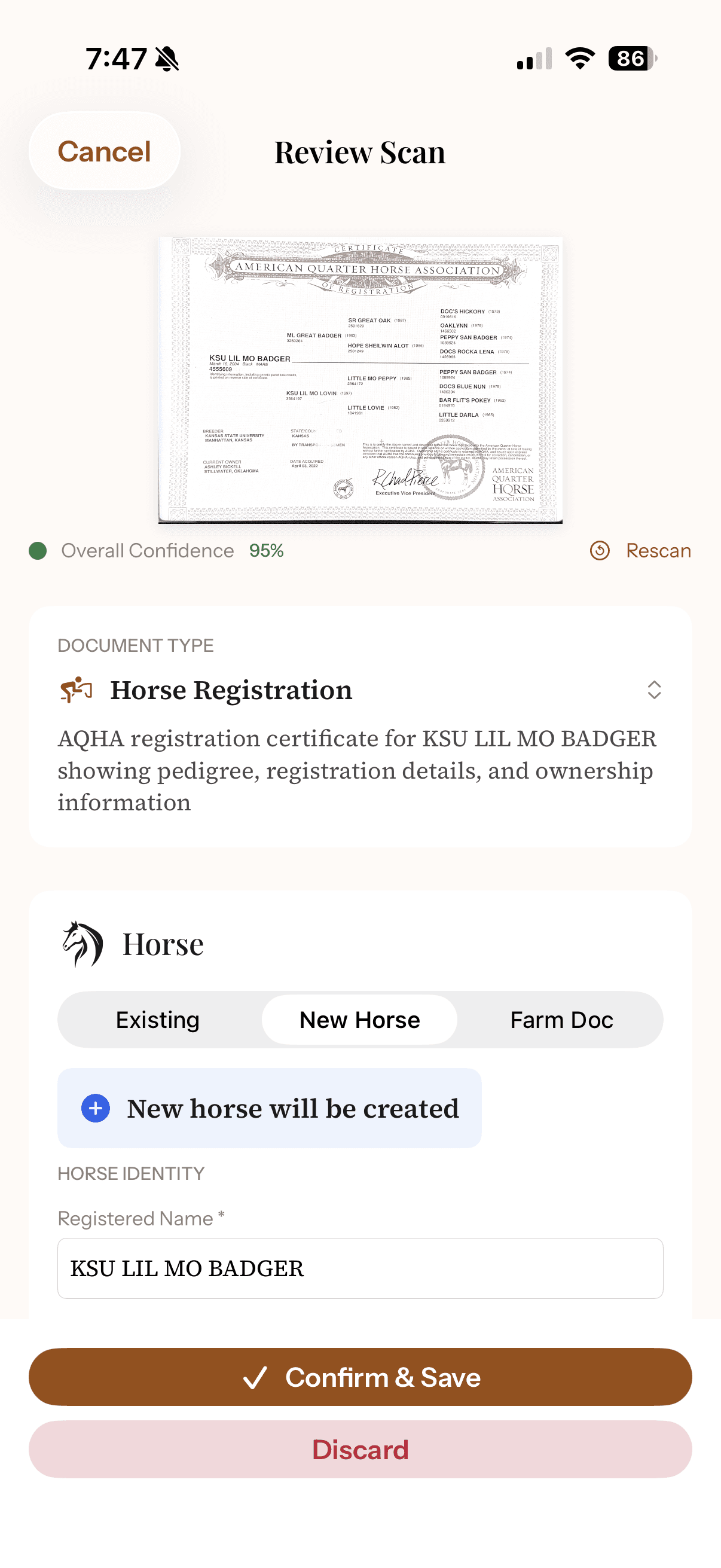 Review extracted data with 95% confidence before saving